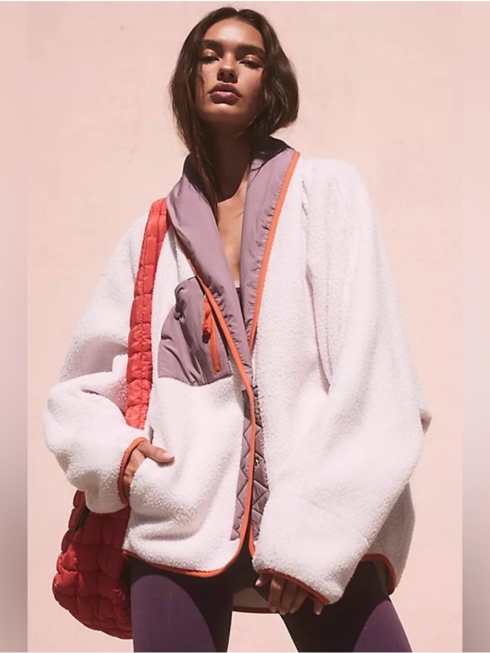 Free People FP Movement Hit The Slopes Shawl Jacket XS Pinky Fuchsia Combo NWT